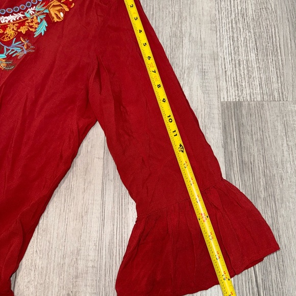 Grand & Greene Women Size L Rust Crimson White Floral Tunic Top Blouse Shirt - Picture 11 of 12